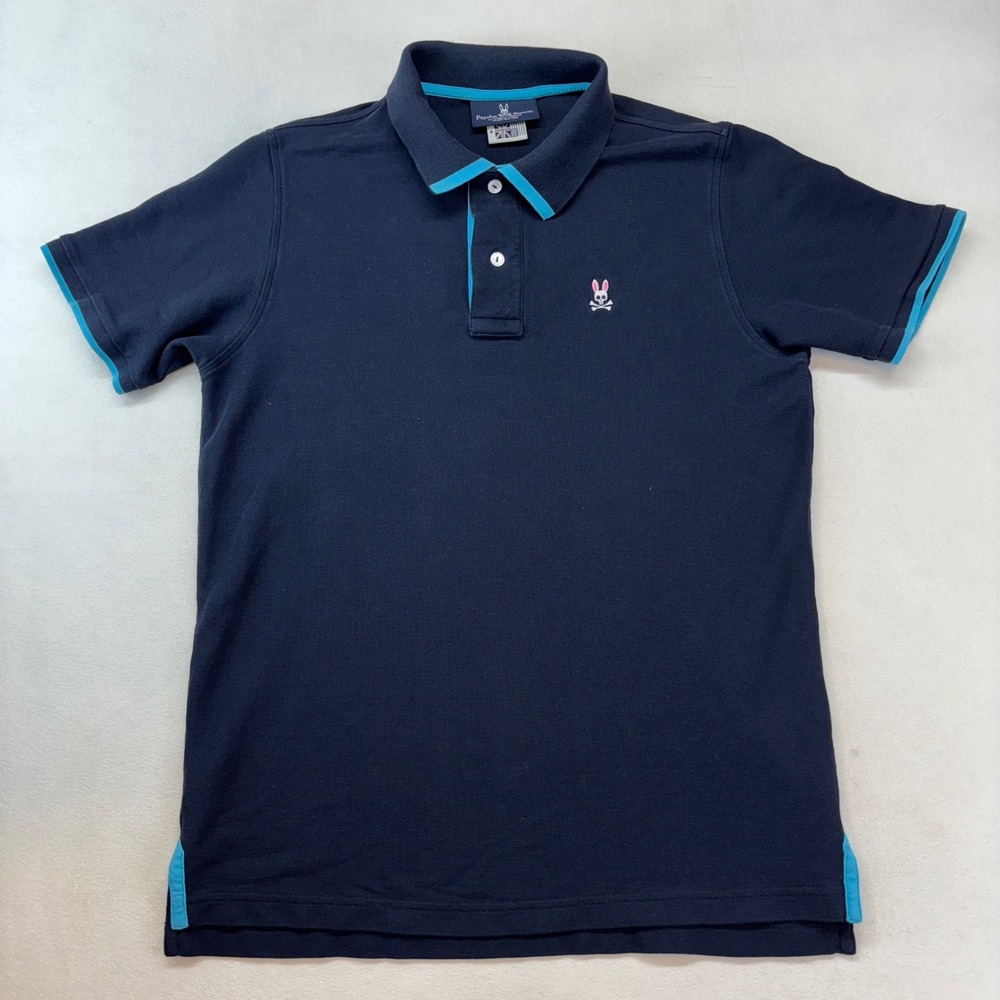 Psycho Bunny Mens Navy Blue Polo Shirt Short Sleeve Logo Size 4 American Small